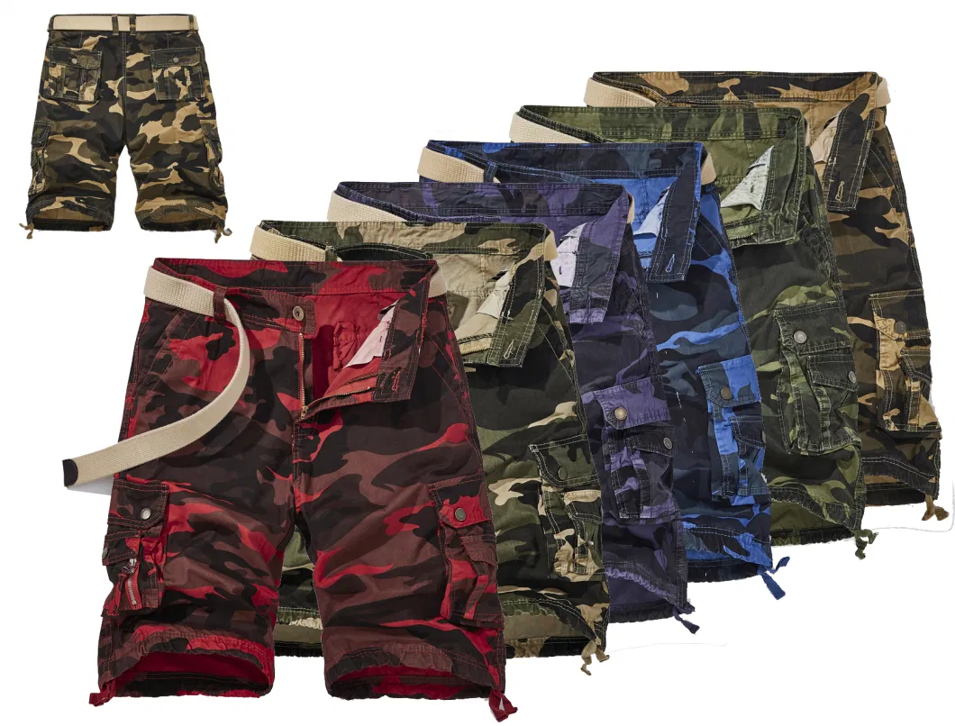 Eight Pockets Pure Cotton Relaxed Fit Camouflage Men Cargo Shorts