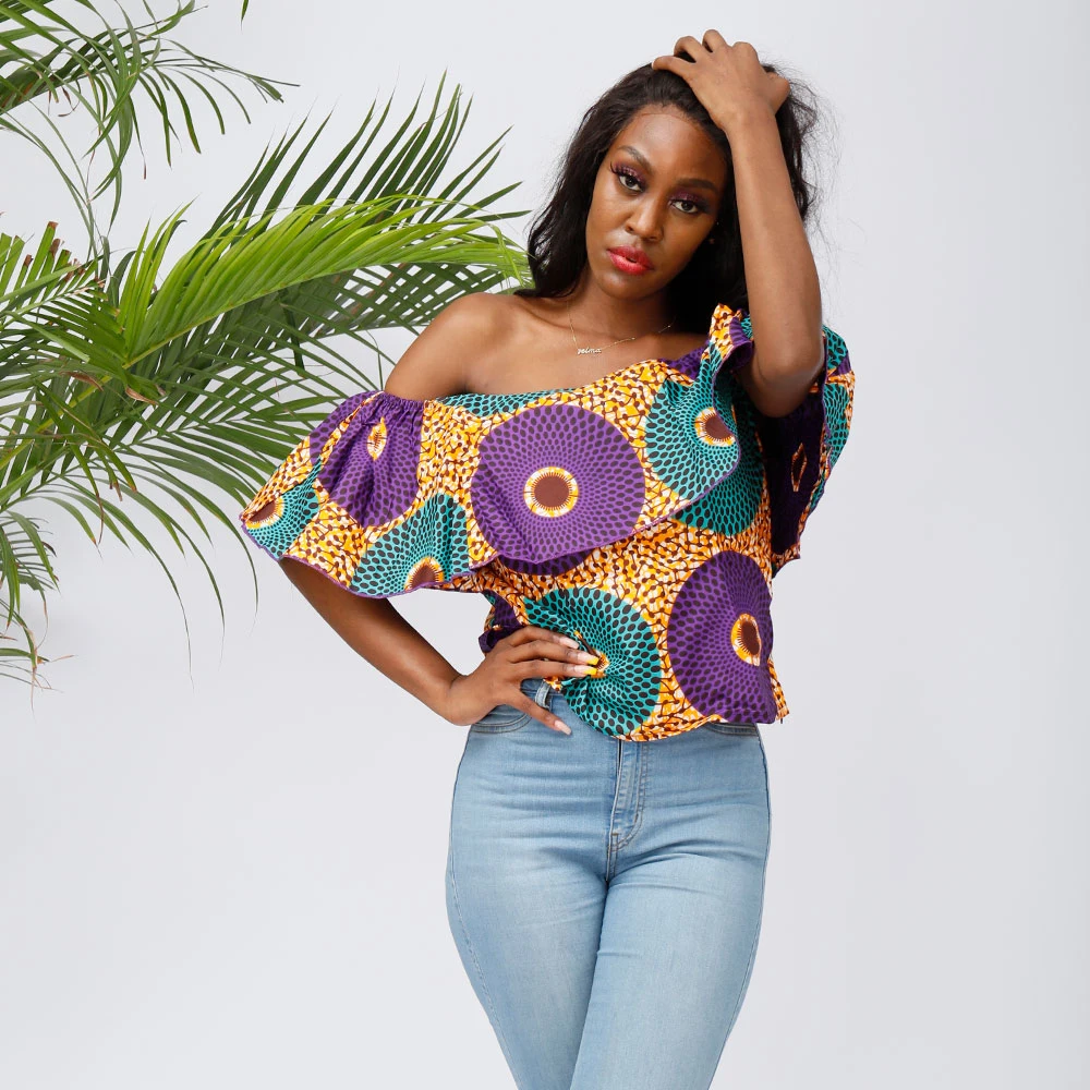 African Clothing for Fat Ladies Women Blouse One Shoulder Short Sleeve Dashiki Print Tops Women